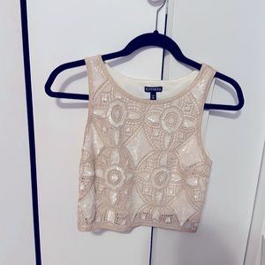 White & Beige Beaded Top